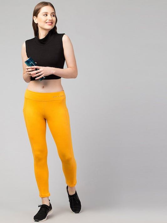 Women Solid Yellow  Slim Fit with pockets Leggings