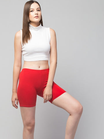 Women Solid Red   Mid-Rise Gym Short