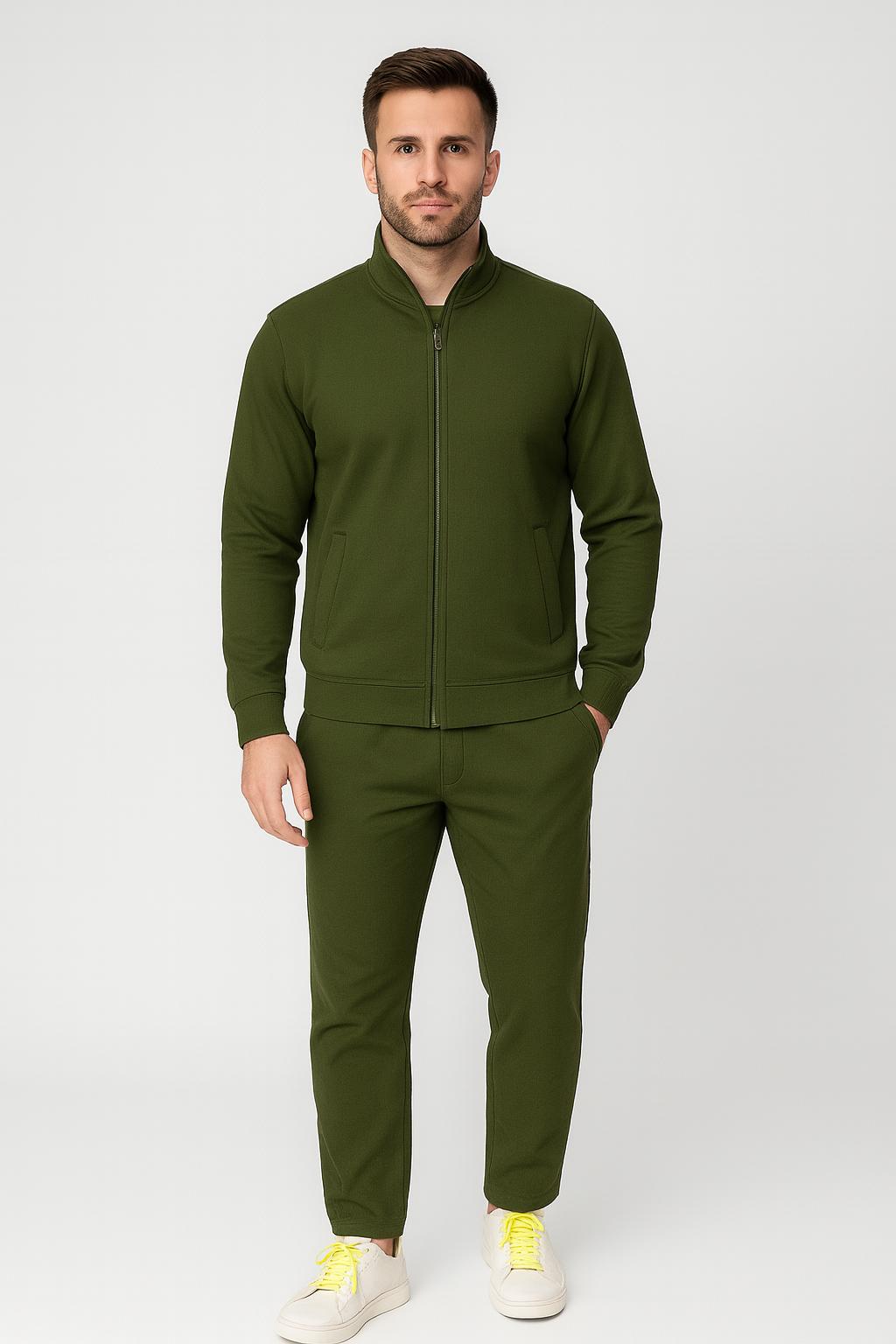 Men’s Stretch Tracksuit Set – Olive Green (NS Lycra)
