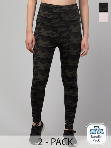 Women Pack Of 2 Printed Ankle Length Dry Fit Gym Tights