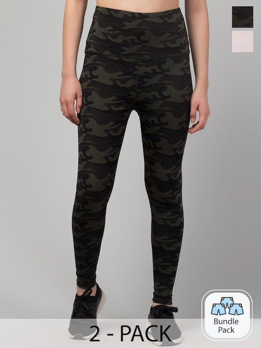 Women Pack Of 2 Printed Ankle Length Dry Fit Gym Tights