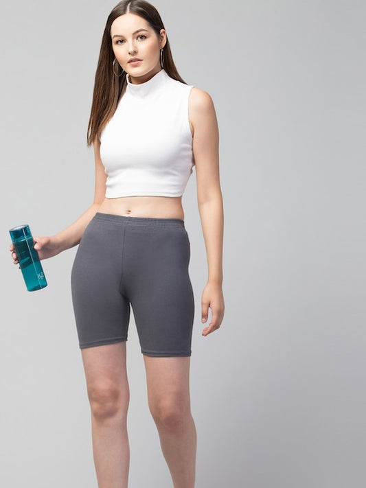 Women Solid Grey  Mid-Rise Gym Short Brief