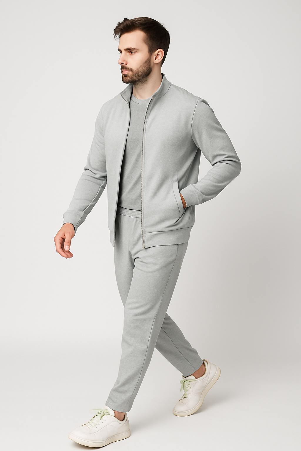 Men’s Stretch Tracksuit Set – Mist Grey (NS Lycra)