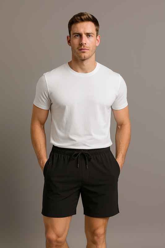 Men’s Solid Black Nylon Swim & Training Shorts with 2 Side Zipper Pockets | Quick-Dry Activewear