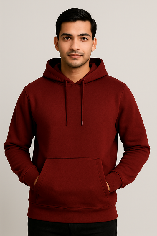 Men’s Solid Pullover Hoodie – Maroon (Matty Polyester Fleece)