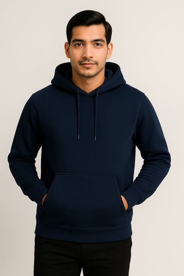 Men’s Solid Pullover Hoodie – Navy Blue (Matty Polyester Fleece)