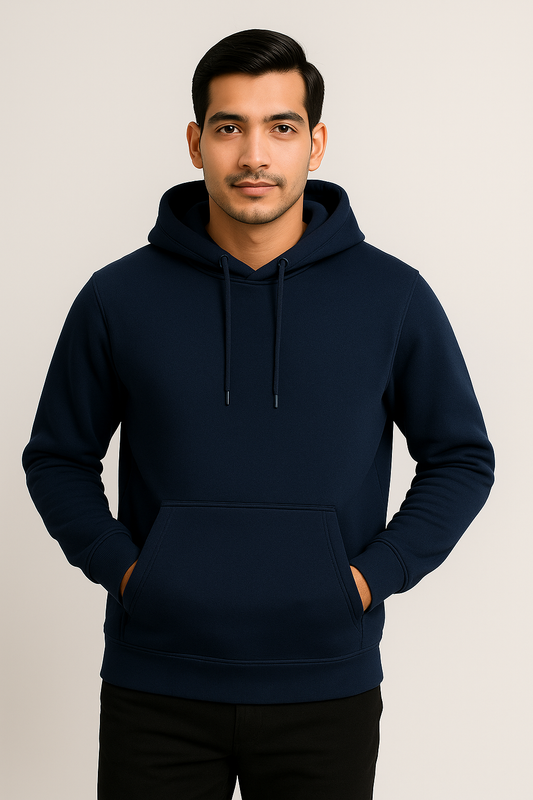 Men’s Solid Pullover Hoodie – Navy Blue (Matty Polyester Fleece)