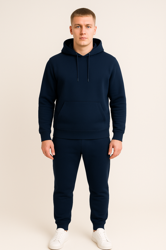 Men’s Hoodie Tracksuit Set – Navy Blue (Polyester Fleece)