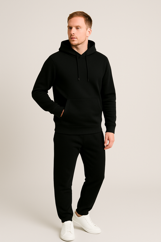 Men’s Hoodie Tracksuit Set – Black (Polyester Fleece)