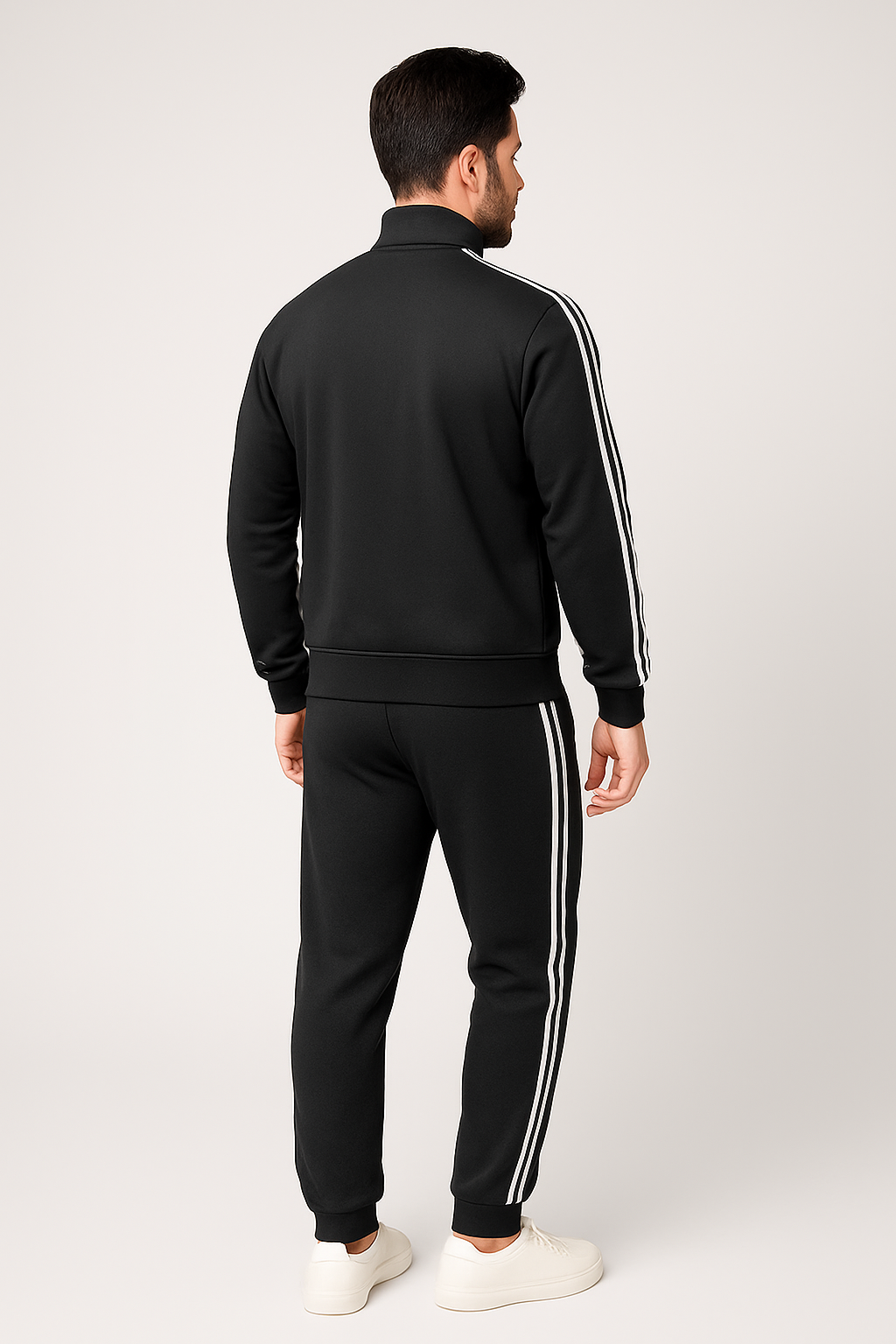 Men’s Side-Stripe Tracksuit – Black with White Stripes (NS Lycra)
