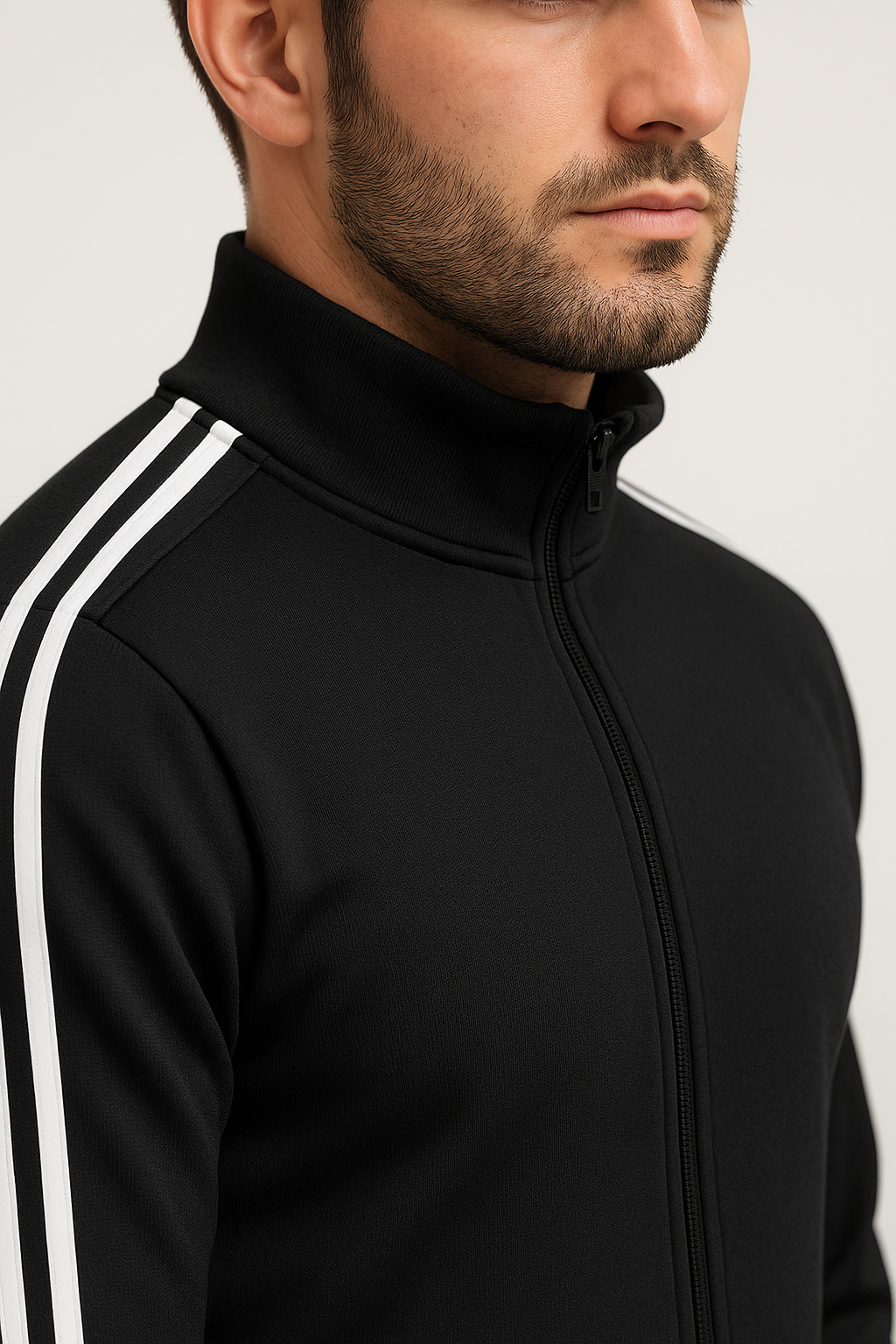 Men’s Side-Stripe Tracksuit – Black with White Stripes (NS Lycra)