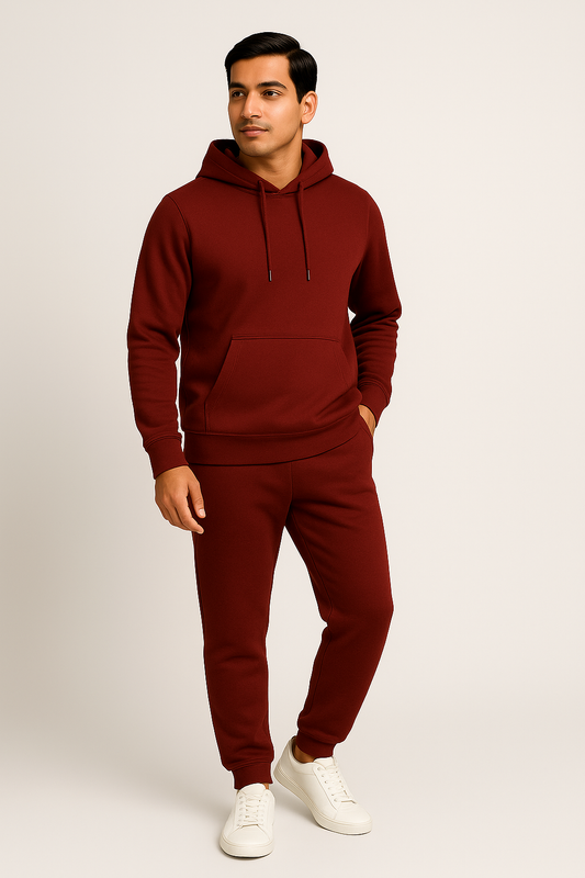 Men’s Hoodie Tracksuit Set – Maroon (Polyester Fleece)