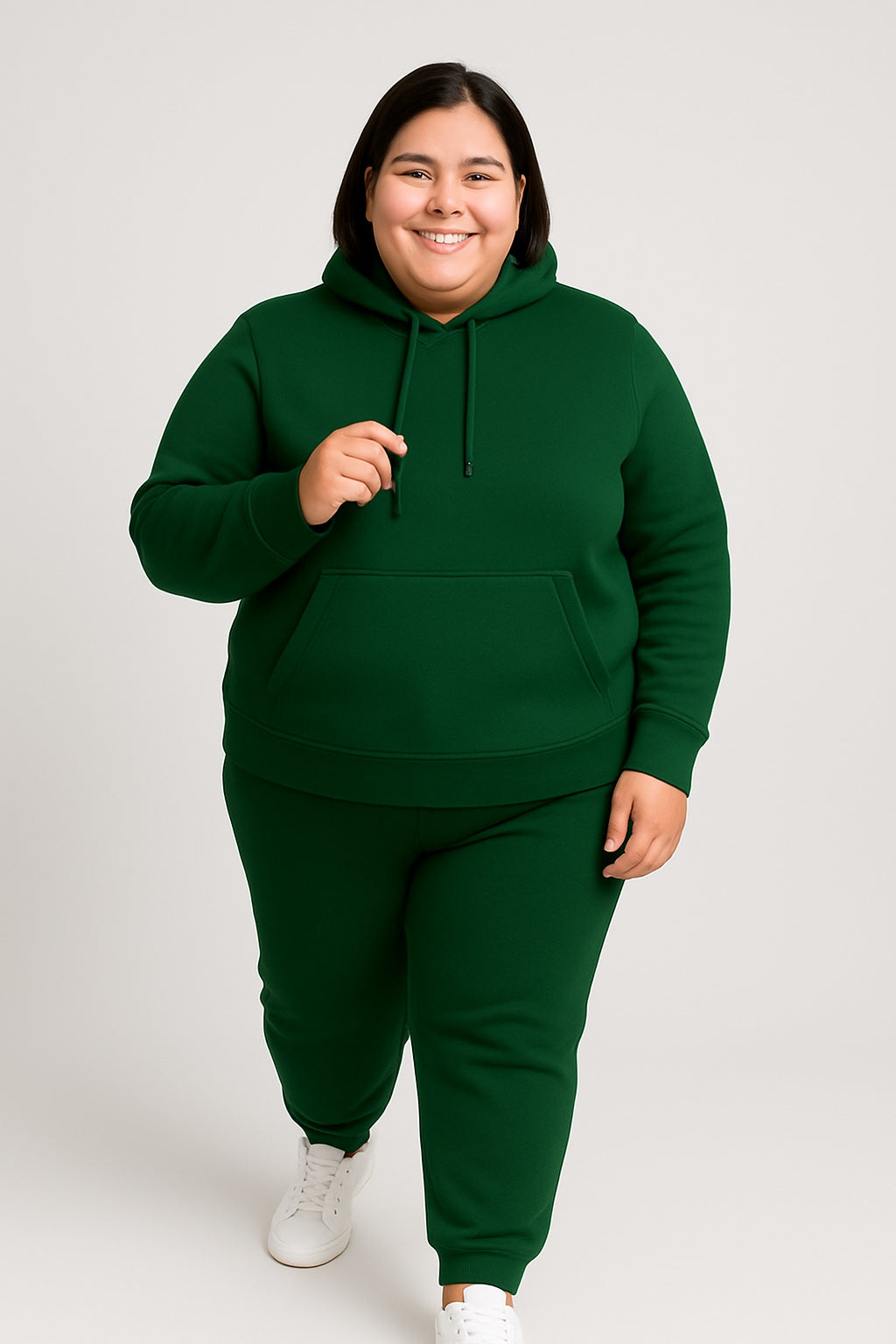 Women’s Plus-Size Hoodie Tracksuit Set – Forest Green (Polyester Fleece)