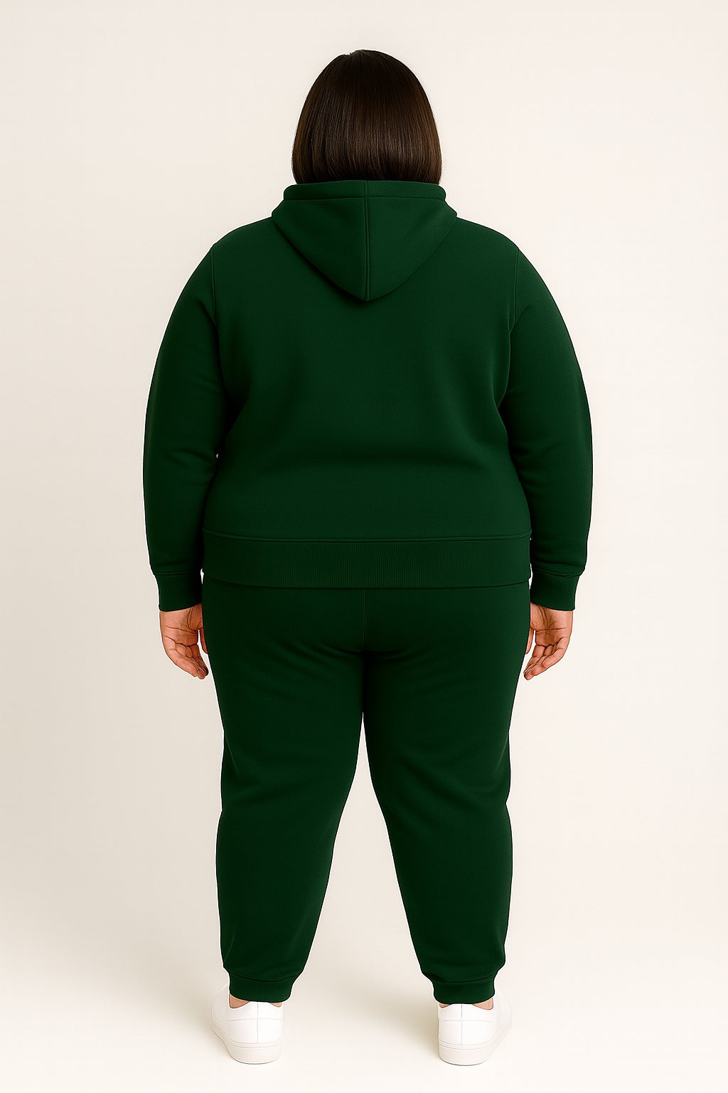 Women’s Plus-Size Hoodie Tracksuit Set – Forest Green (Polyester Fleece)