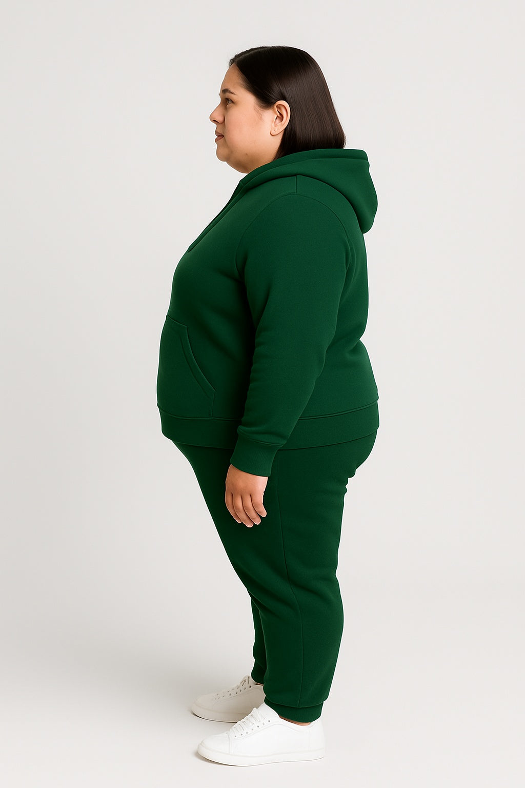 Women’s Plus-Size Hoodie Tracksuit Set – Forest Green (Polyester Fleece)