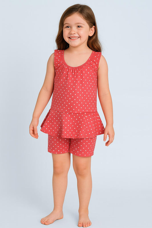Printed Round Neck Girls Swimming Dress