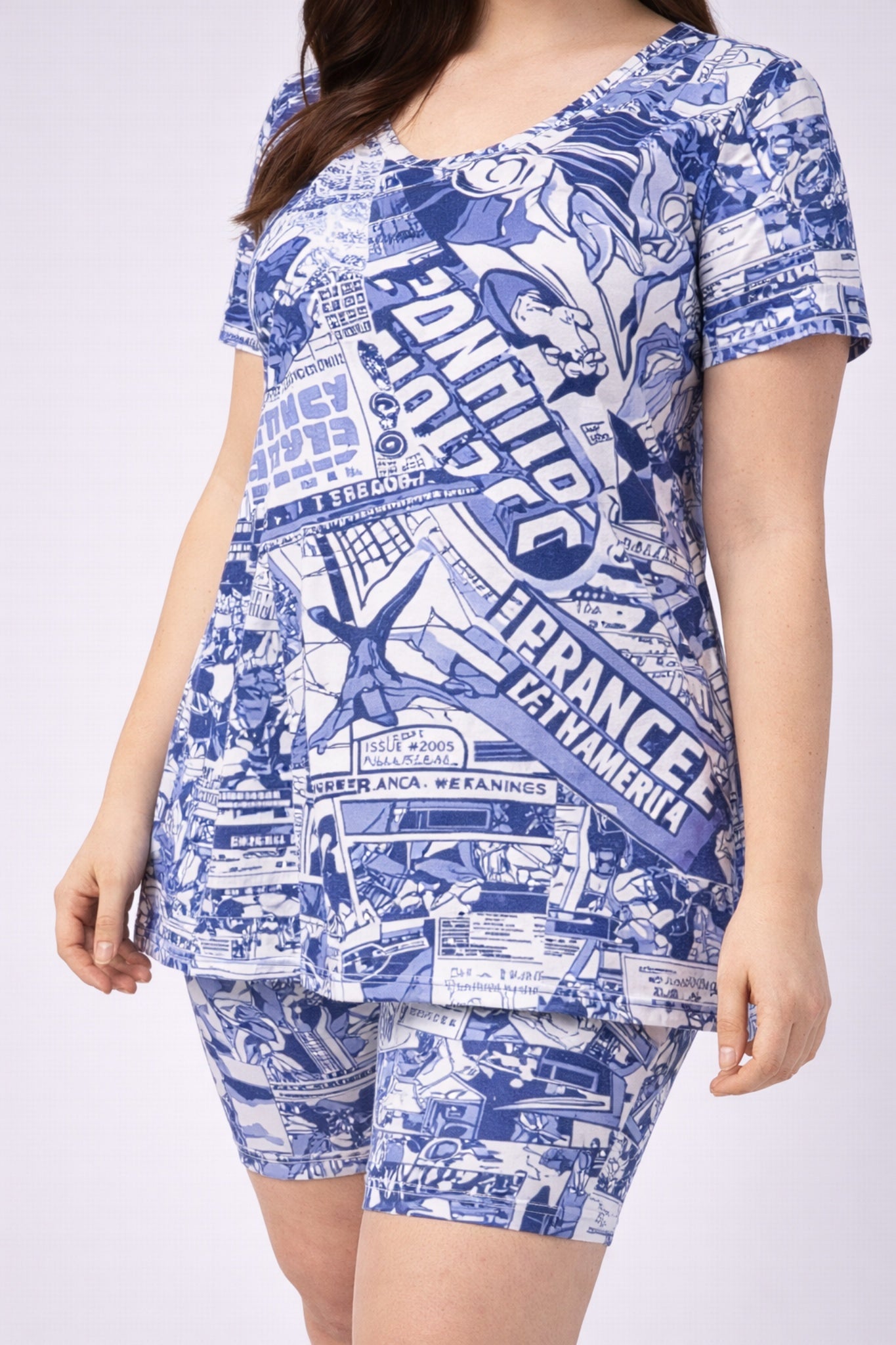 Abstract Printed Scoop Neck Swimdress With Attached Shorts