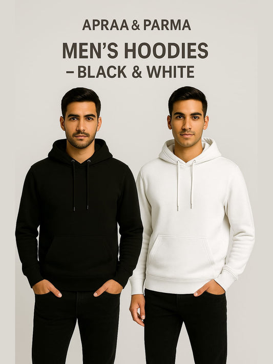 Men’s Solid Pullover Hoodie Pack of 2 – Black & White (Matty Polyester Fleece)