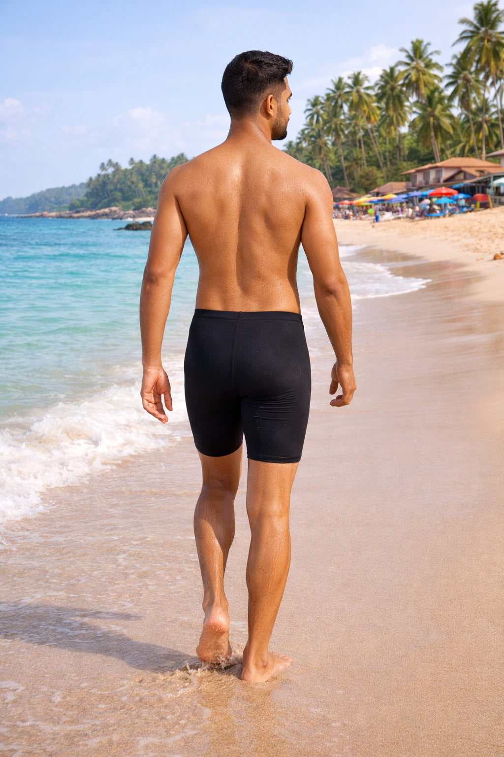 Men Solid Swim Compression Shorts Mid-Rise Quick Dry