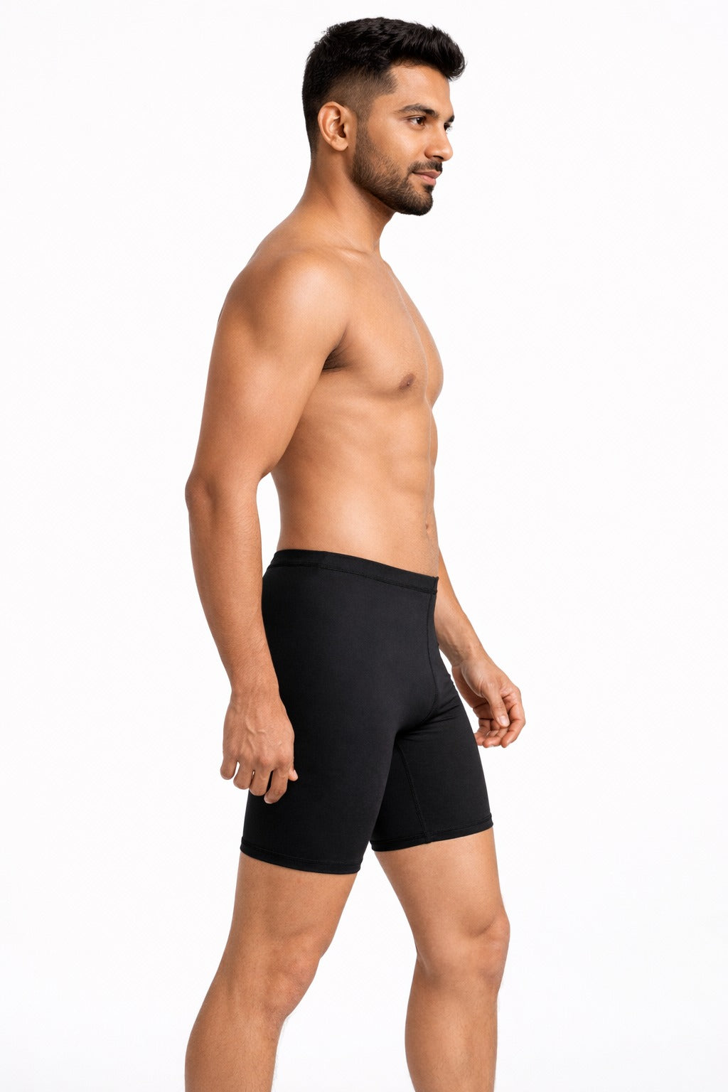Men Solid Swim Compression Shorts Mid-Rise Quick Dry