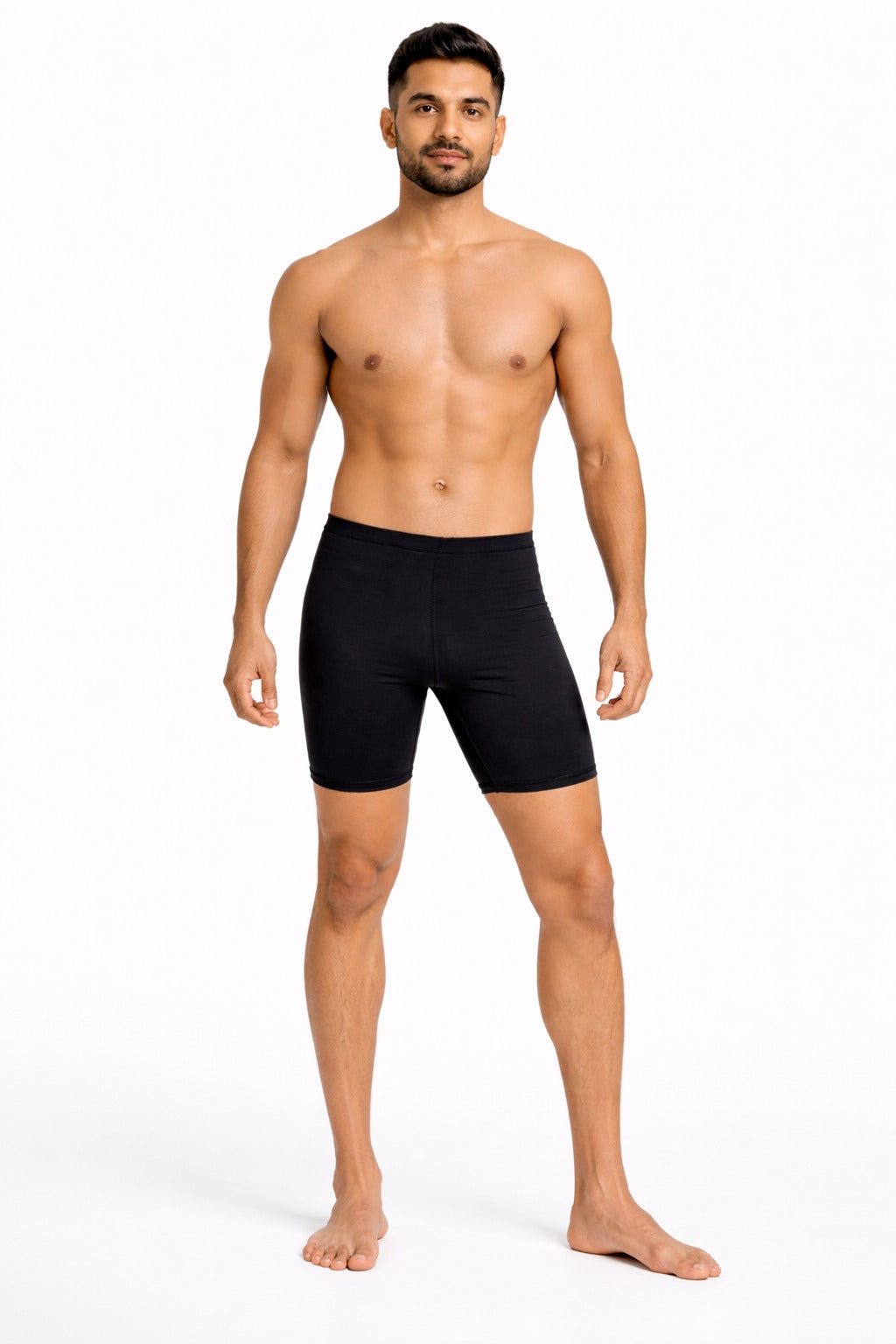 Men Solid Swim Compression Shorts Mid-Rise Quick Dry