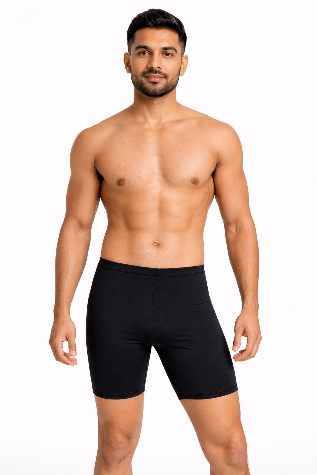 Men Solid Swim Compression Shorts Mid-Rise Quick Dry