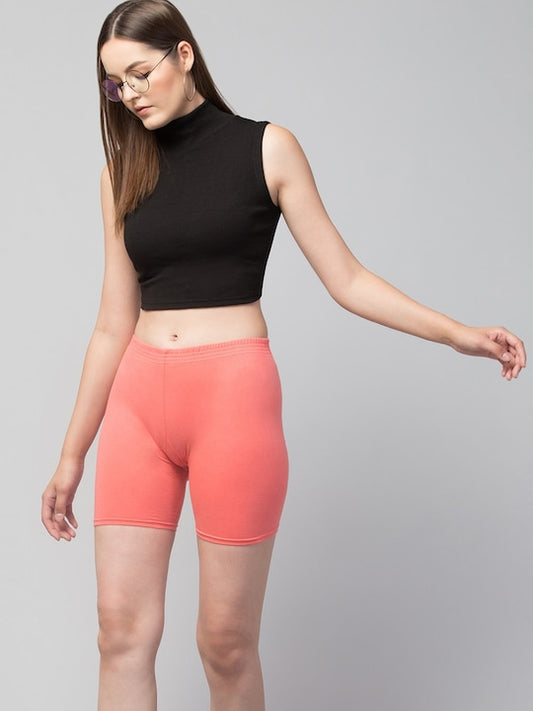 Women Solid Peach Mid-Rise Short Brief