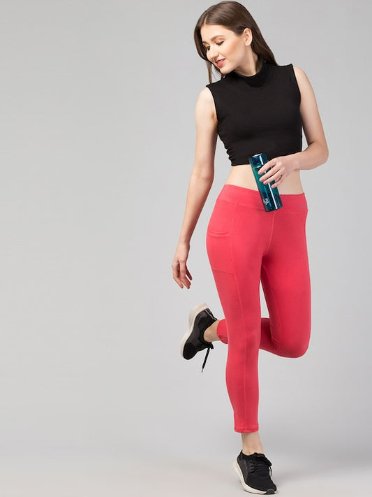 Women Solid Pink   Slim Fit with pockets Leggings