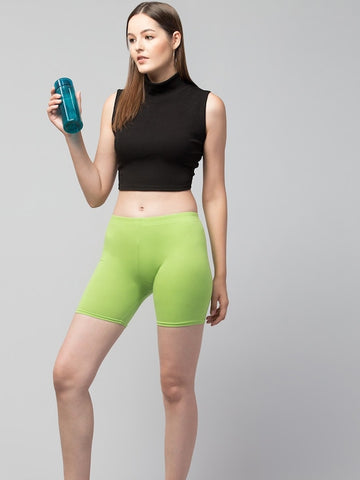 Women Solid Sea green  Mid-Rise Gym Short Briefs