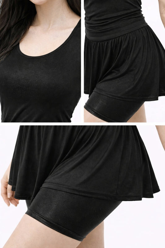 Women’s Black Swim Dress with Built-in Shorts-SWI-004