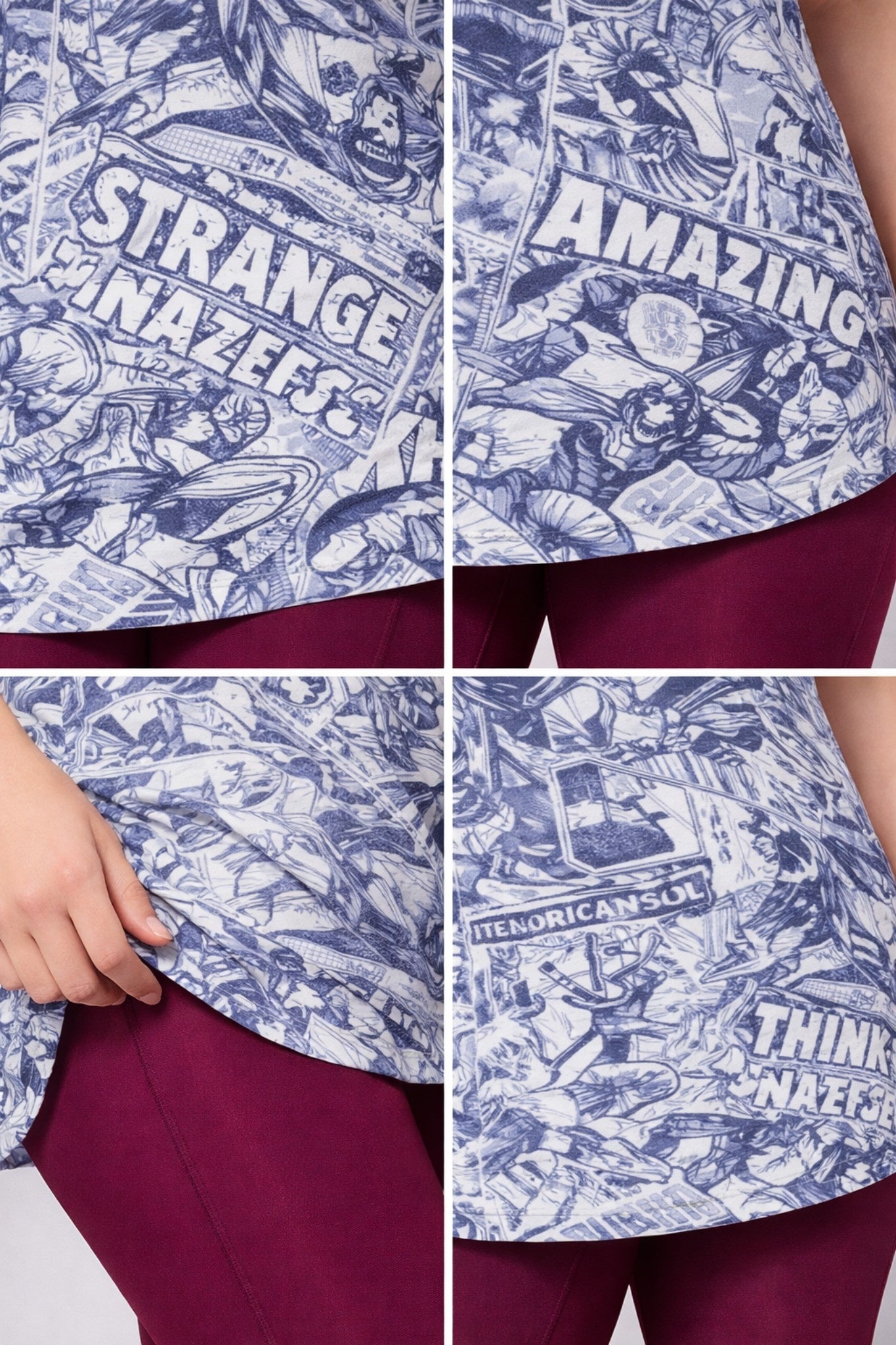 Women Navy Graphic Print Swim Top with Maroon Capri Swim Leggings Set