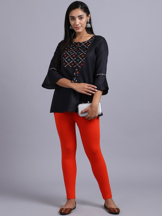 Women Solid Orange  Slim Fit Leggings