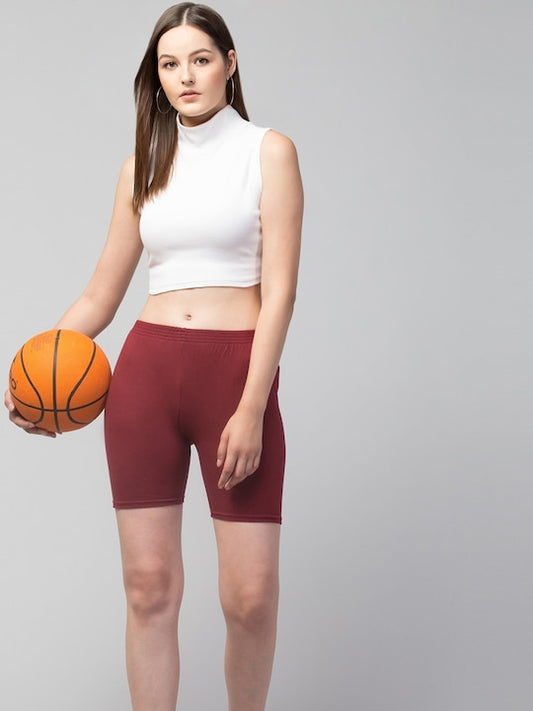 Women Solid Maroon   Mid-Rise Short Brief