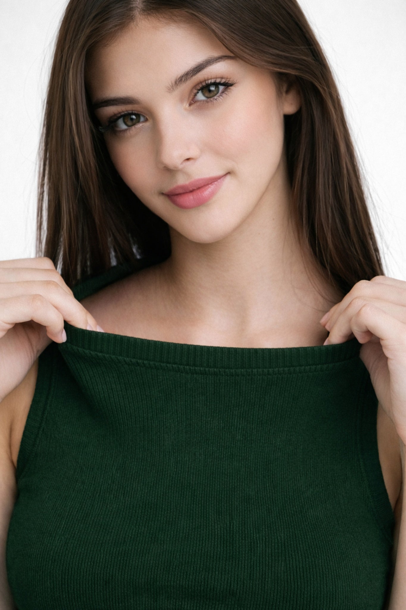 Women Solid Dark Green Ribbed Sleeveless Stretchable Casual Crop Top