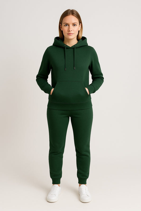 Women’s Hoodie Tracksuit Set – Forest Green (Polyester Fleece)