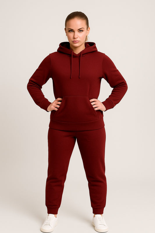 Women’s Hoodie Tracksuit Set – Maroon (Polyester Fleece)
