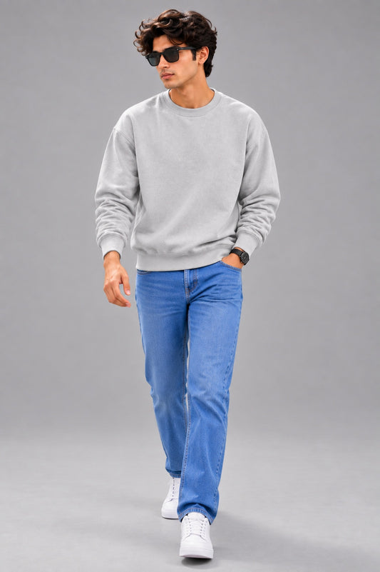 Men’s Solid Grey Oversized Crew Neck Sweatshirt