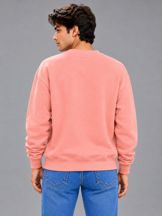 Men’s Solid Peach Oversized Crew Neck Sweatshirt