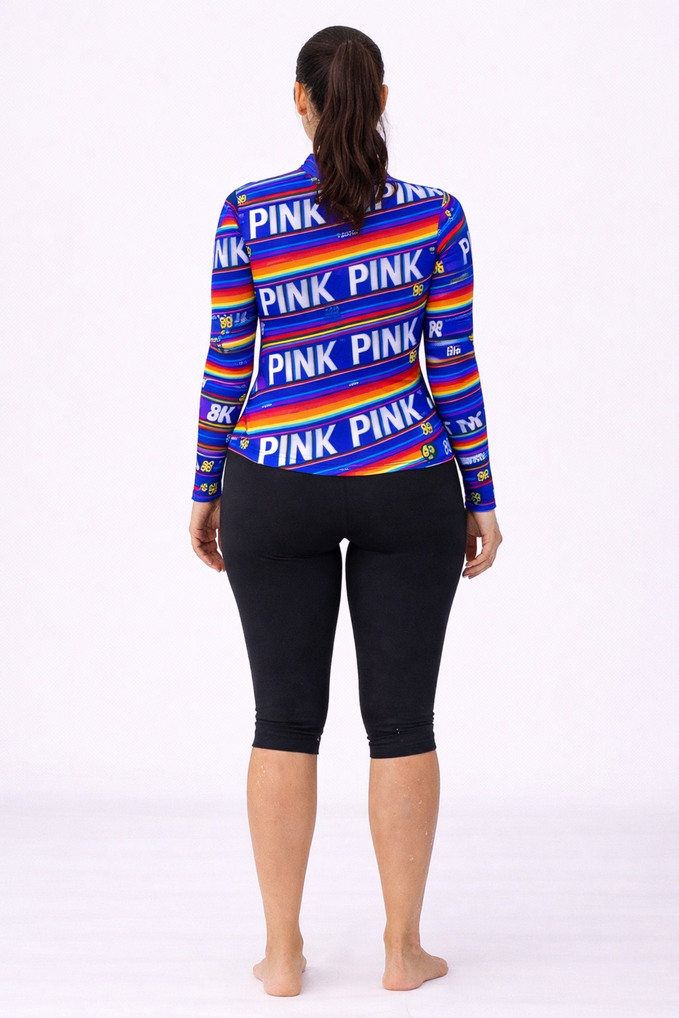 Women Full Sleeve Zipper Swim Top with Capri Swim Leggings – Multicolor Print
