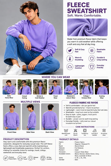 Men’s Solid Levendar Oversized Crew Neck Sweatshirt
