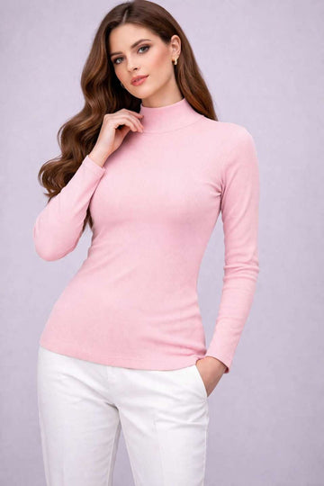 Women's High Neck Full Sleeve Ribbed Top
