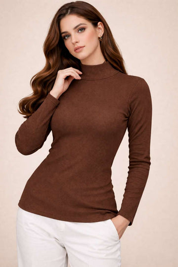 Women's Full Sleeve High Neck Ribbed Slim Fit Top