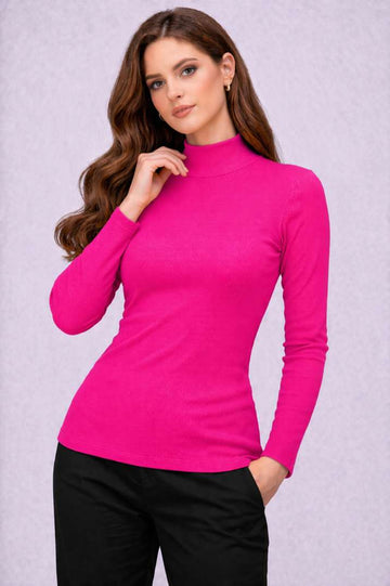 Women's Full Sleeve High Neck Ribbed Slim Fit Top
