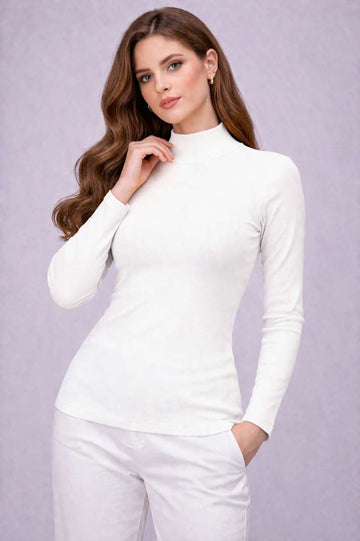 Women's Full Sleeve High Neck Ribbed Slim Fit Top
