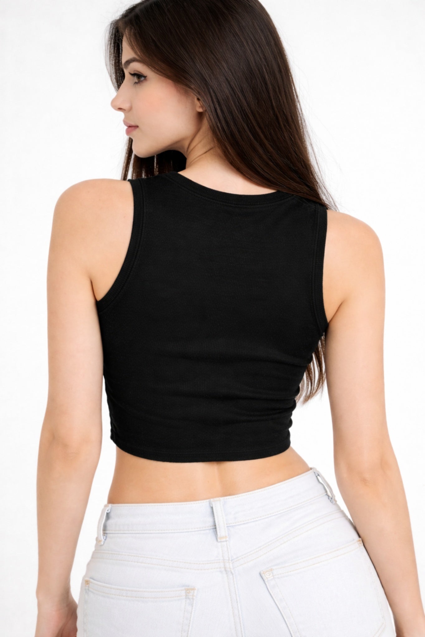 Women Solid Black Ribbed Sleeveless Regular Fit Top