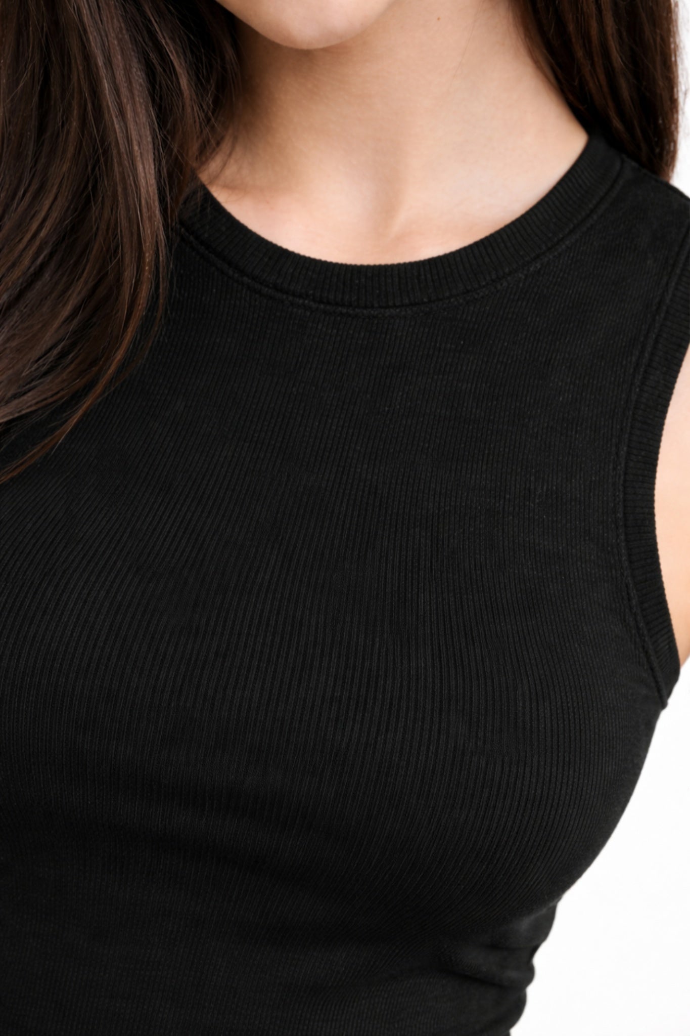 Women Solid Black Ribbed Sleeveless Regular Fit Top