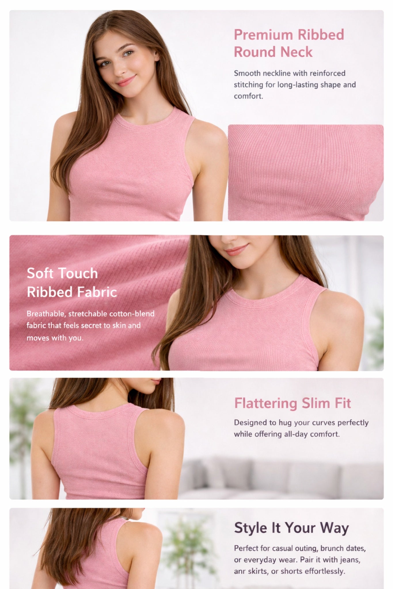 Women Solid Pink Ribbed Sleeveless Stretchable Casual Crop Top