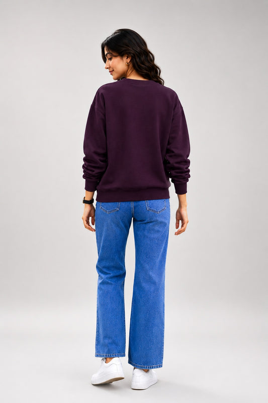 Womens-wine-oversized-crew-neck-sweatshirt