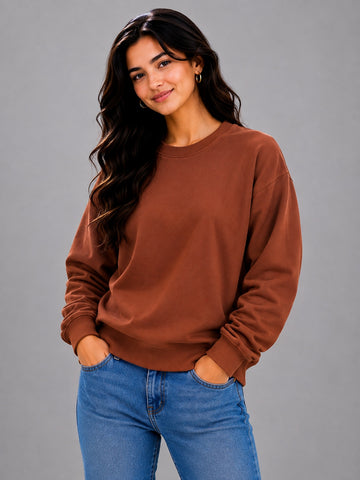 Apraa & Parma Women Solid Fleece Sweatshirt | Full Sleeve Round Neck Warm Casual Wear