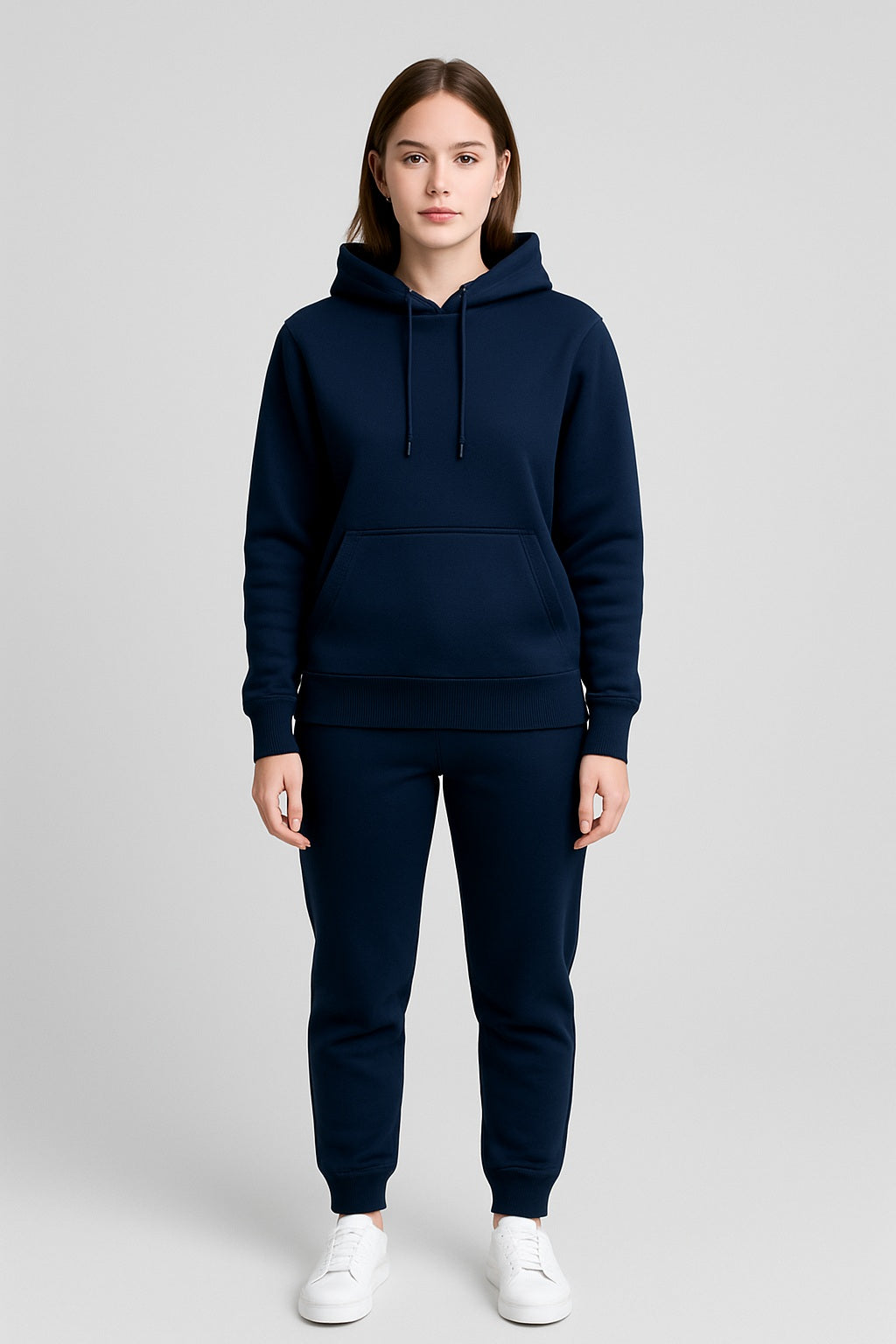 Women’s Hoodie Tracksuit Set – Navy Blue (Polyester Fleece)